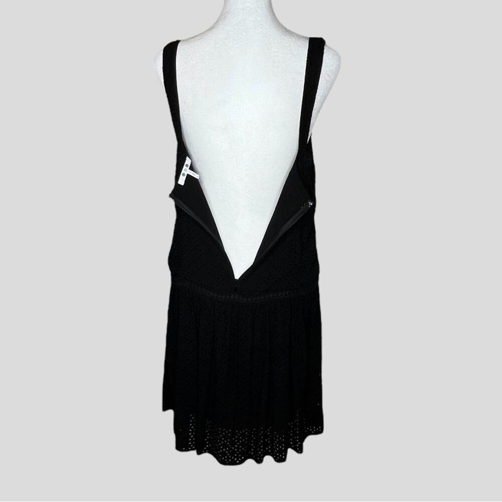 Three Dots Eyelet Sundress M Drop Waist Crochet Black Dress USA Festival Beachy - Picture 3 of 10